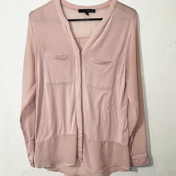 Harve Benard Pink Partial Sheer Button Down Blouse‎ Size Medium - Picture 1 of 11